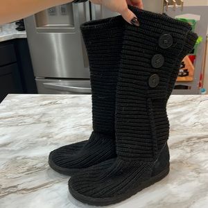Black knit UGG boots
